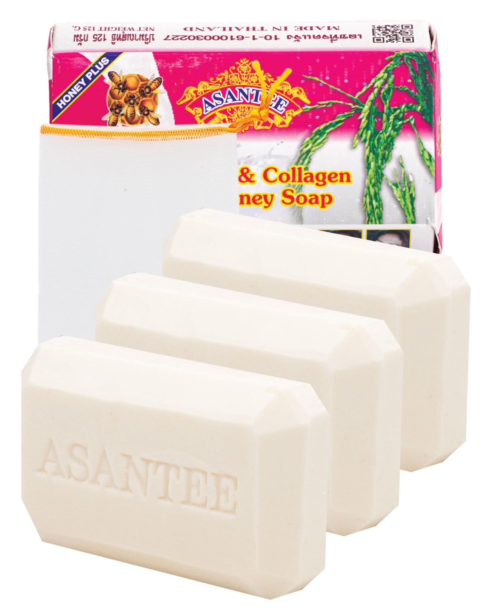ASANTEE Rice Milk with Collagen and Honey Body Soap 125 g. (Pack of 3)